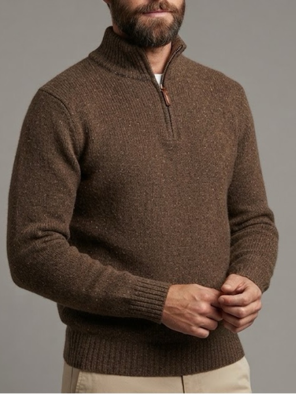Polo Ralph Lauren Merino Wool Angora 1/4 Zip Sweater Olive Brown Size L